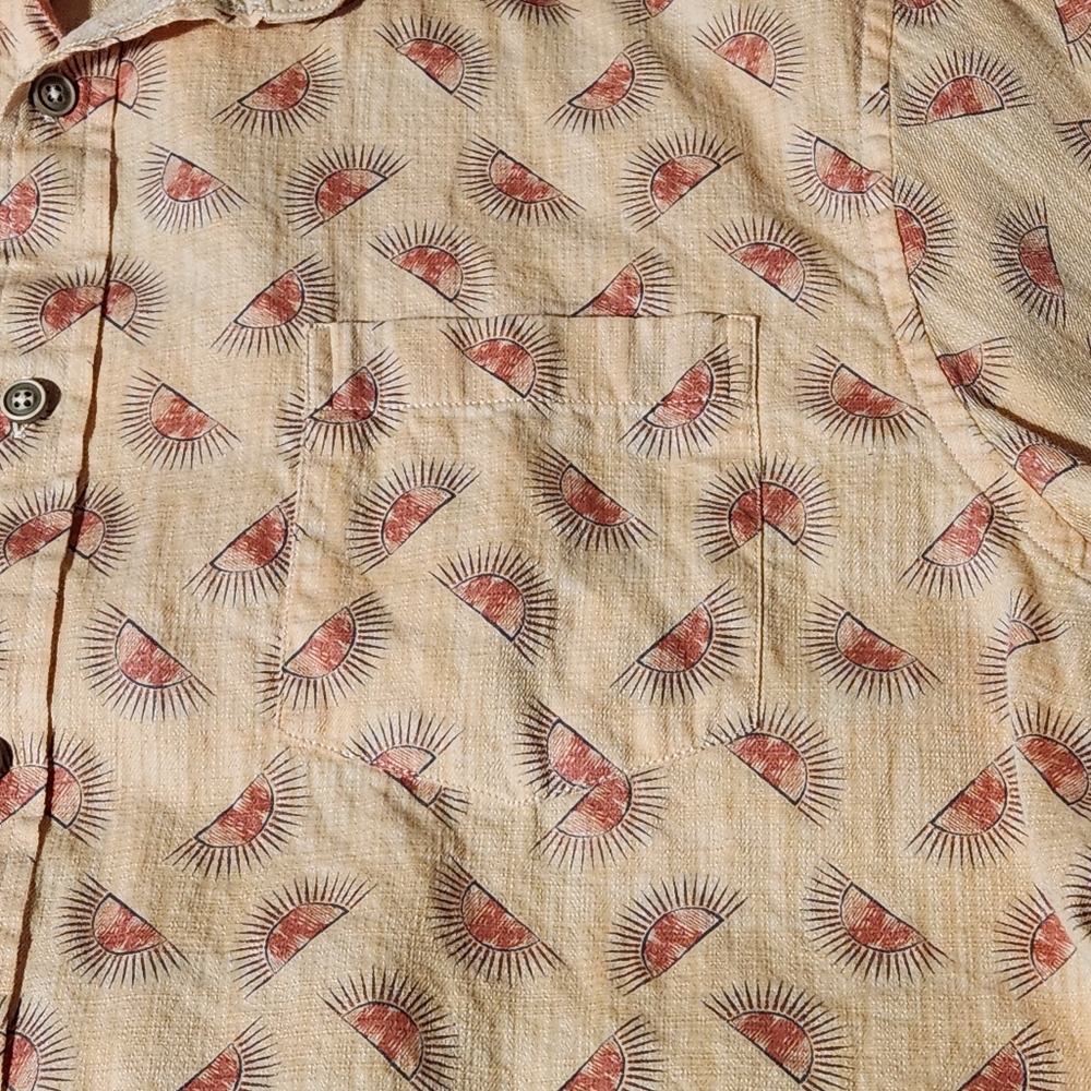 ROWM Button Up Shirt Mens  XL Sun Print Peach Short Sleeve Cotton Casual Pocket - Picture 5 of 9
